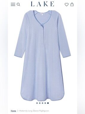Lake Blue & White Striped Button-Front Nightgown size large maternity.